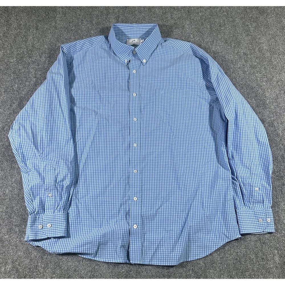 Southern Tide Mens XXL Blue Gingham Plaid Button Down Cotton Dress Shirt EUC